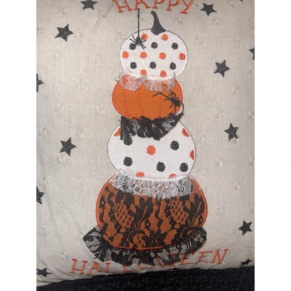 Halloween Throw Pillow 18 X 18 Pumpkins Lace Trim